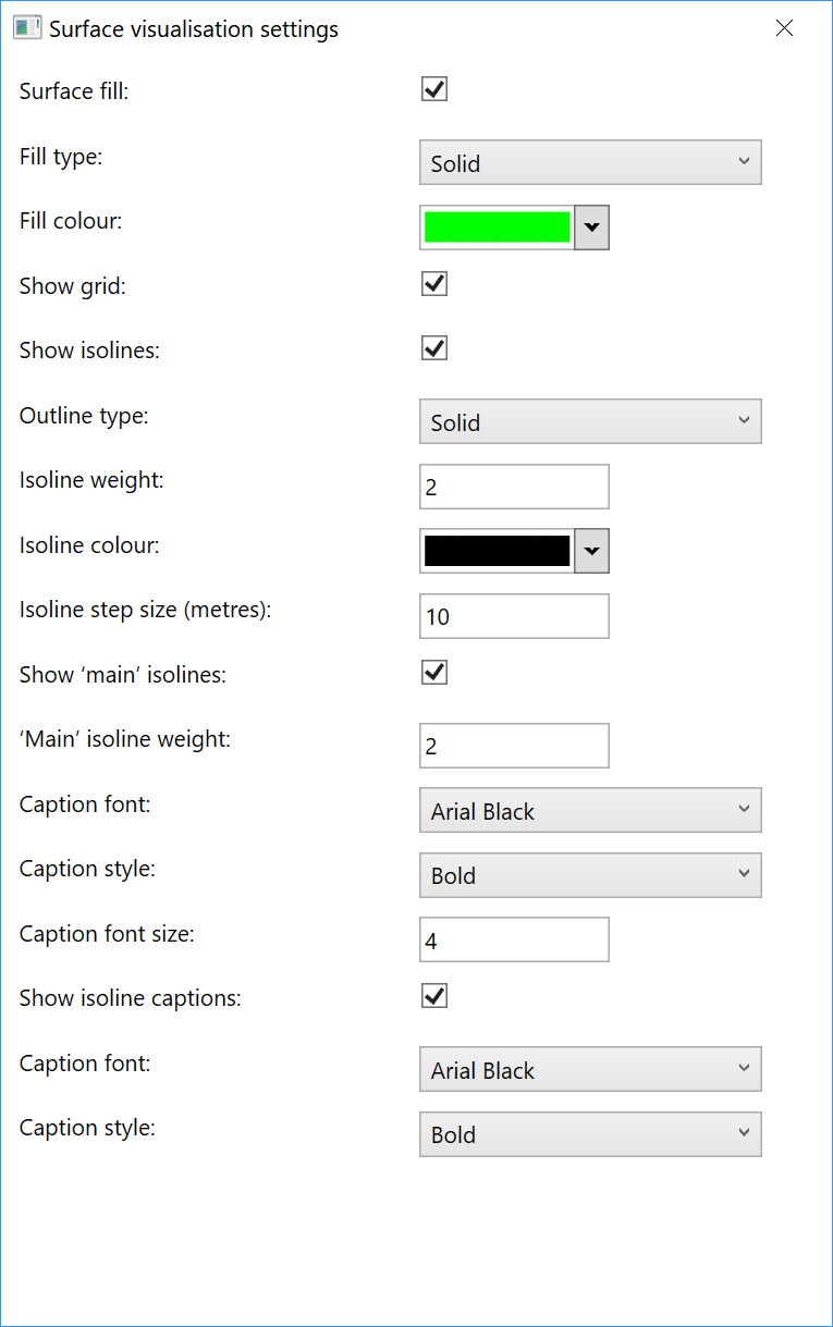 Surface rendering settings