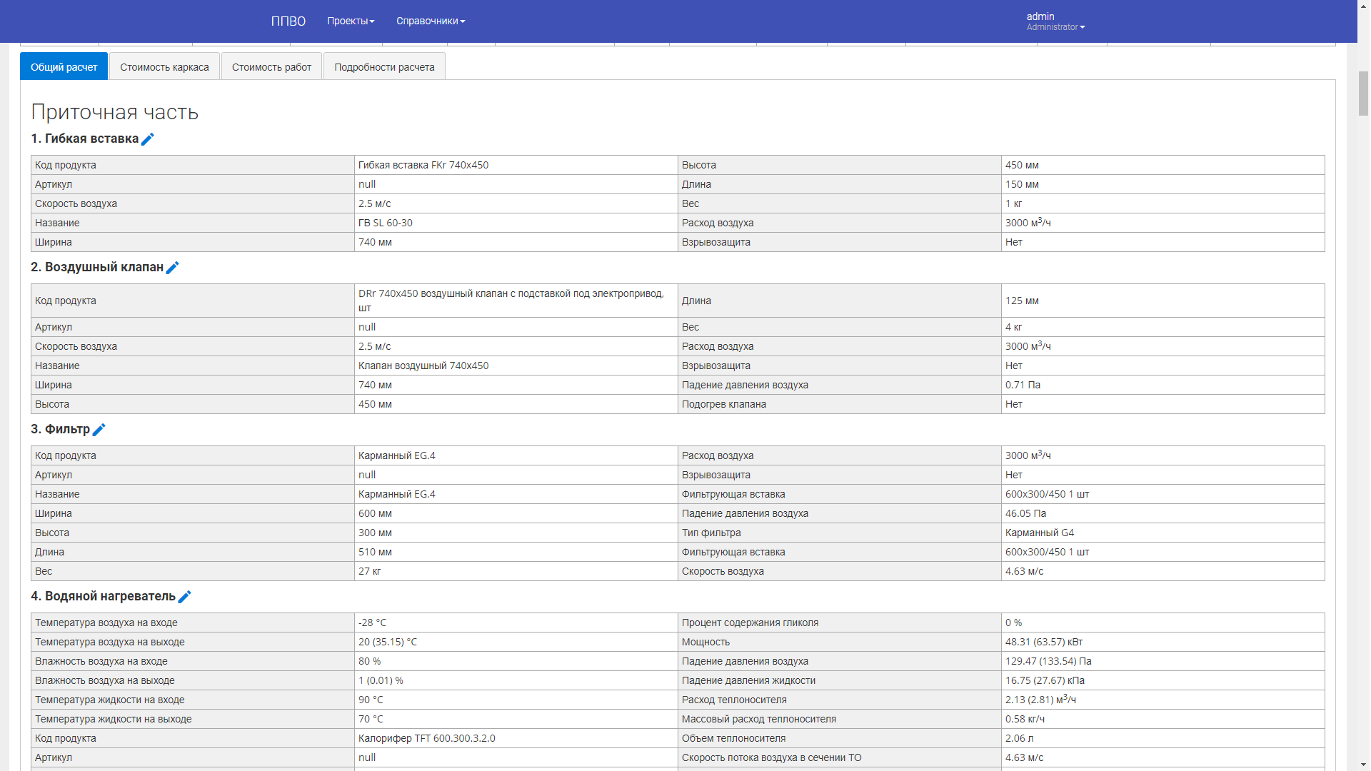 VESP component characteristics